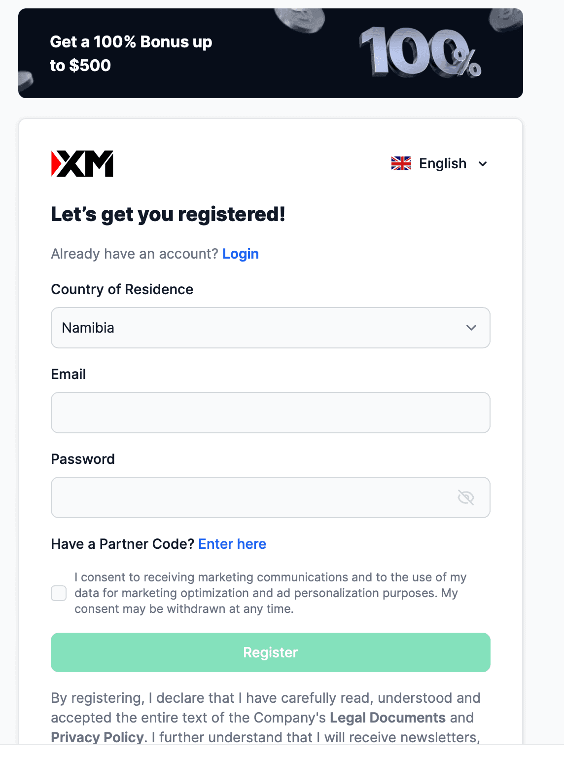 Step 1: Sign Up for XM Global (Free Account + 100% Bonus)